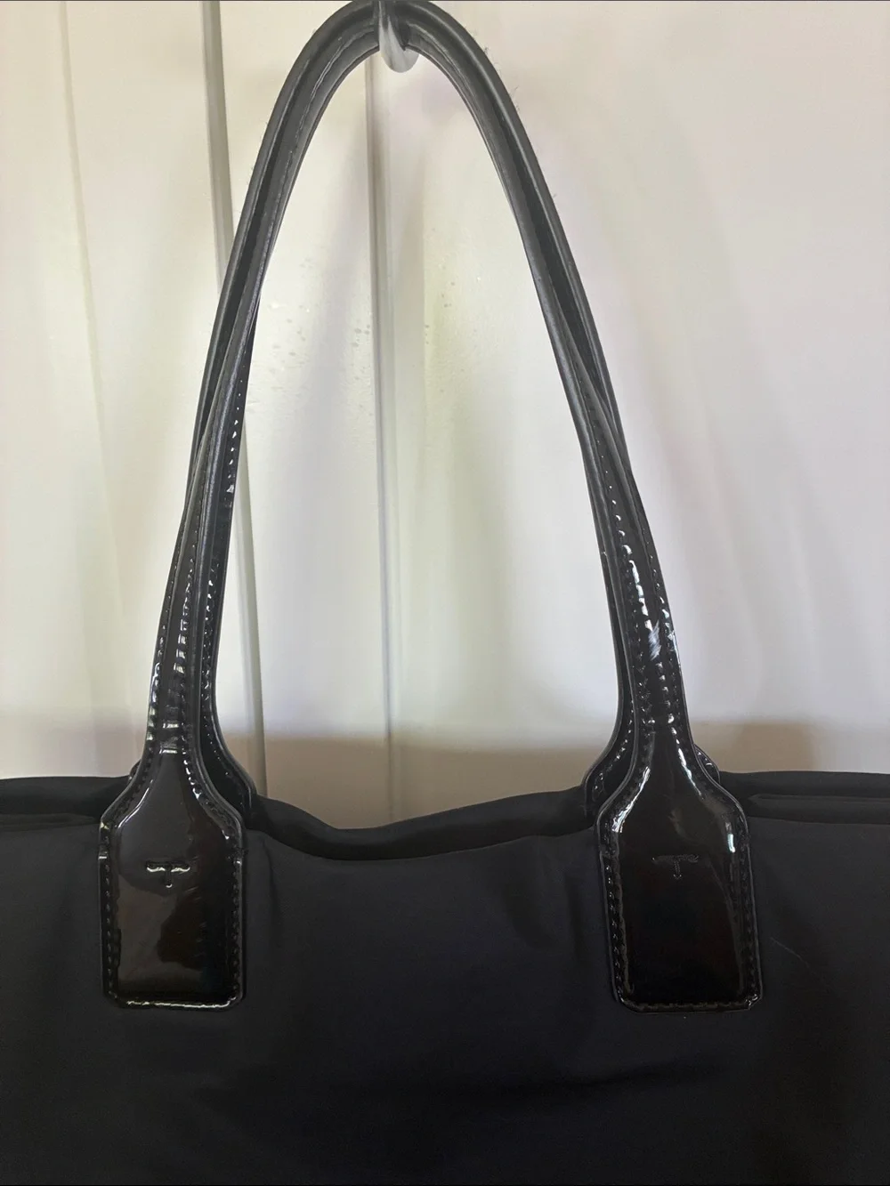 Tory Burch Black Nylon Tote with Patent Trim and Logo